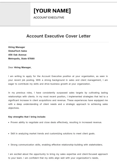 Free Account Executive Cover Letter to Edit Online