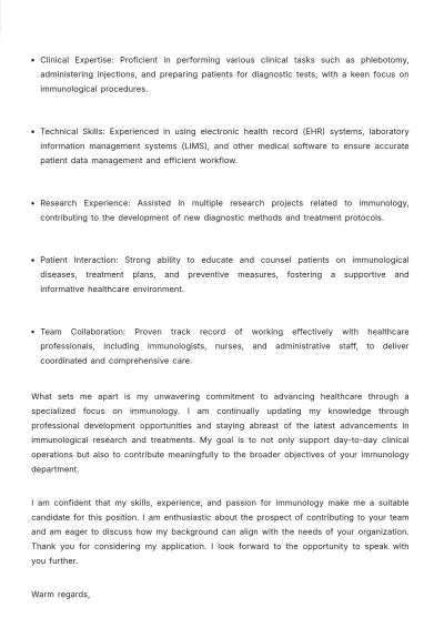 Free Immunology Medical Assistant Cover Letter to Edit Online