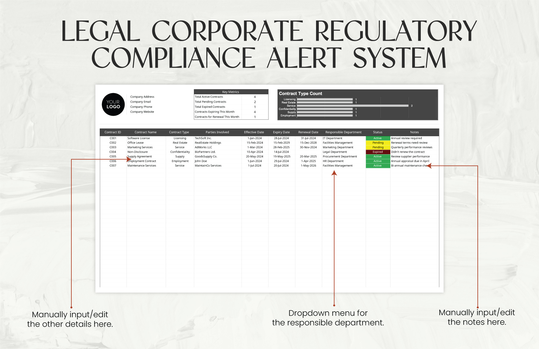 Legal Corporate Contract Management Tracker Template
