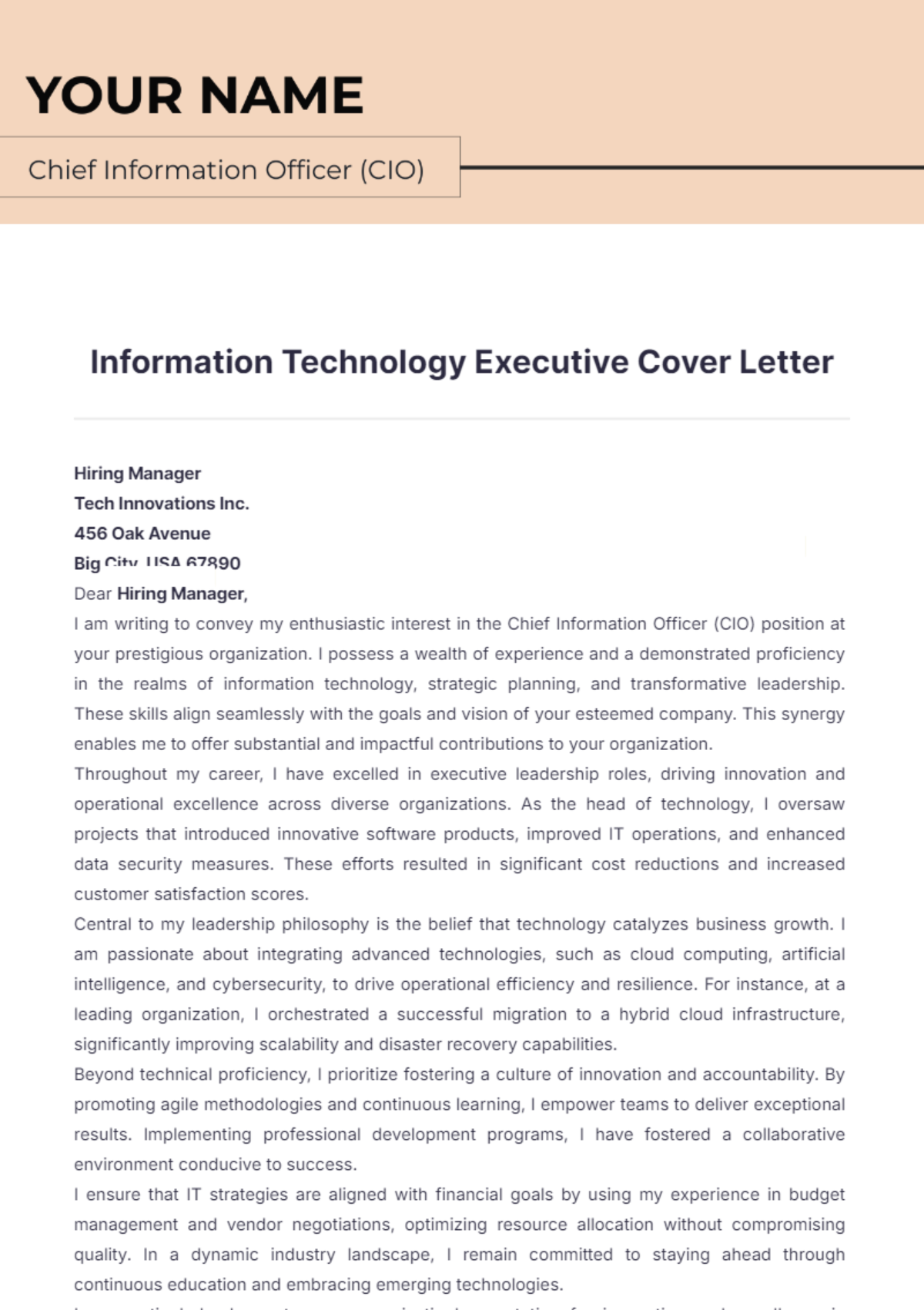 Information Technology Executive Cover Letter - Edit Online & Download