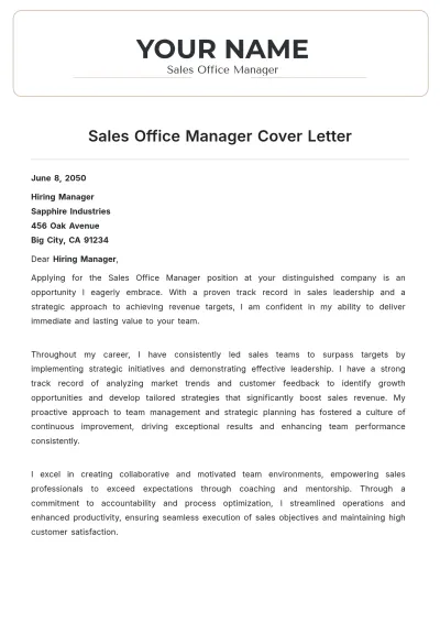 Free Sales Office Manager Cover Letter to Edit Online