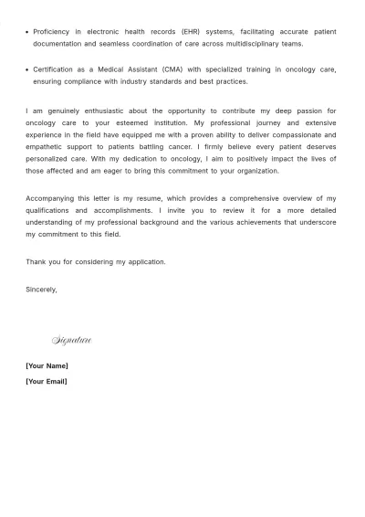 Free Oncology Medical Assistant Cover Letter to Edit Online