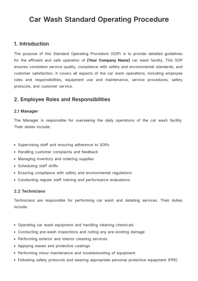 Free Car Wash Standard Operating Procedure Template to Edit Online