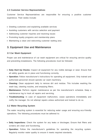 Free Car Wash Standard Operating Procedure Template to Edit Online