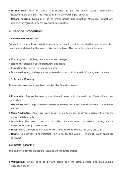 Free Car Wash Standard Operating Procedure Template to Edit Online