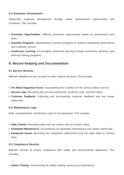 Free Car Wash Standard Operating Procedure Template to Edit Online