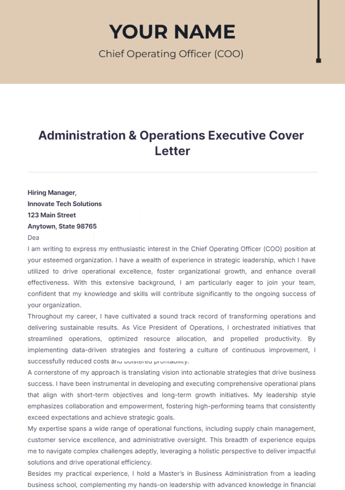 Administration & Operations Executive Cover Letter - Edit Online & Download