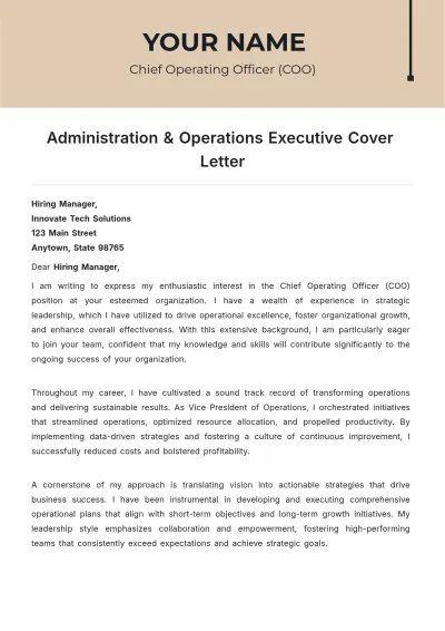 Free Administration & Operations Executive Cover Letter to Edit Online