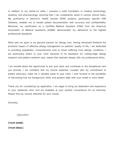 Free Allergy Medical Assistant Cover Letter to Edit Online