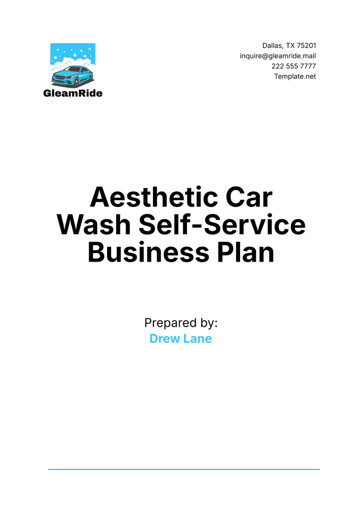 Aesthetic Car Wash Self Car Wash Business Plan Template - Edit Online & Download