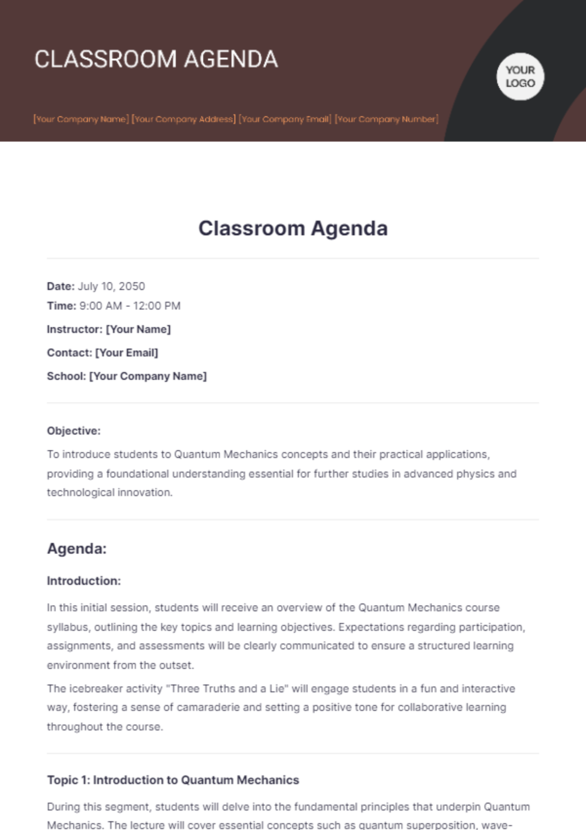 Classroom Agenda Template - Edit Online & Download