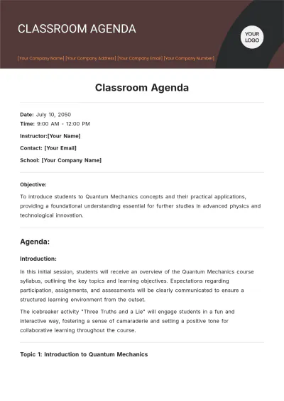 Free Classroom Agenda Template to Edit Online