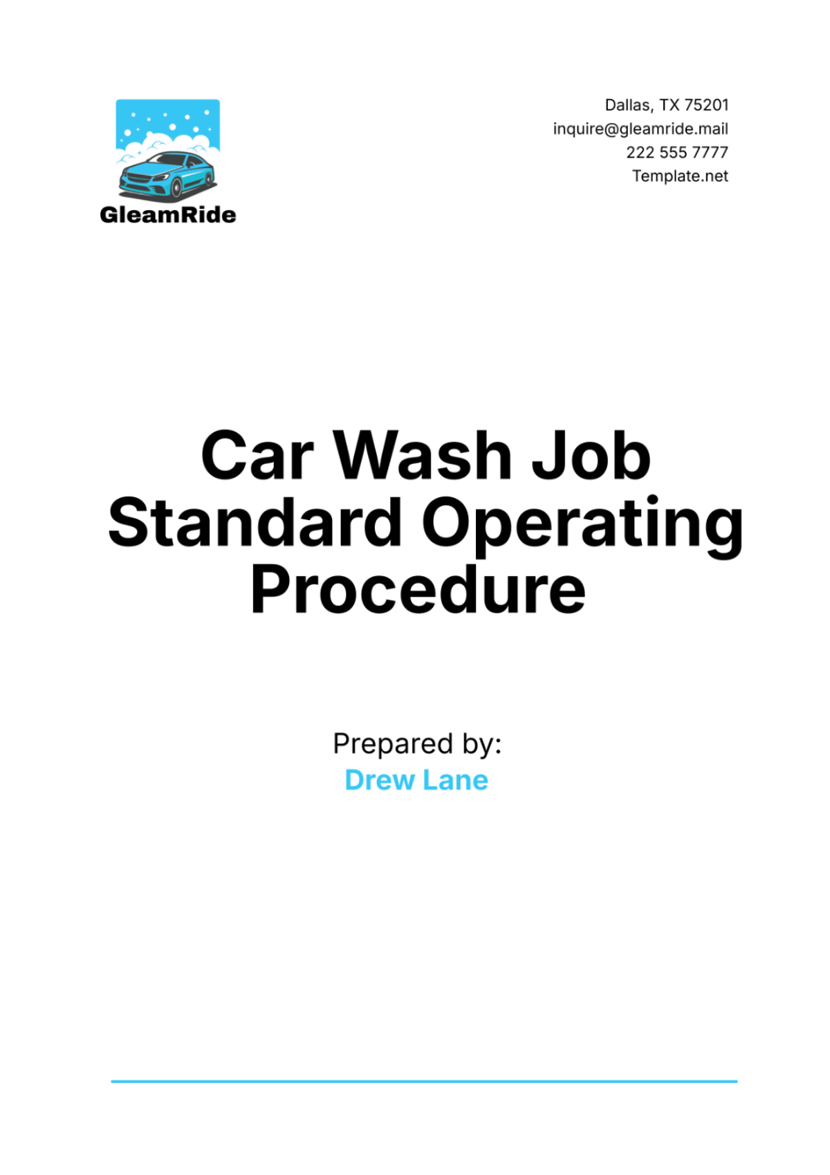 Car Wash Job Standard Operating Procedure Template - Edit Online & Download