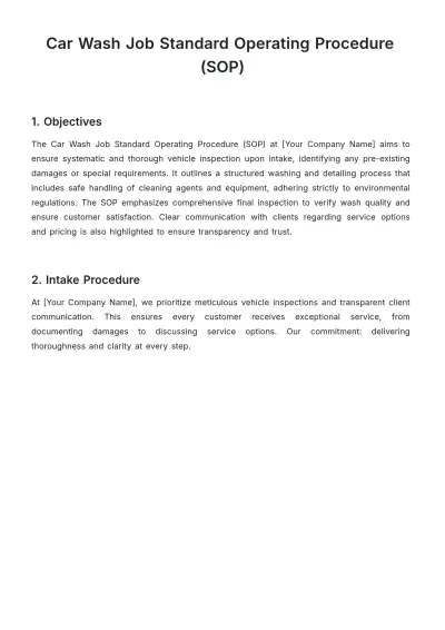 Free Car Wash Job Standard Operating Procedure Template to Edit Online