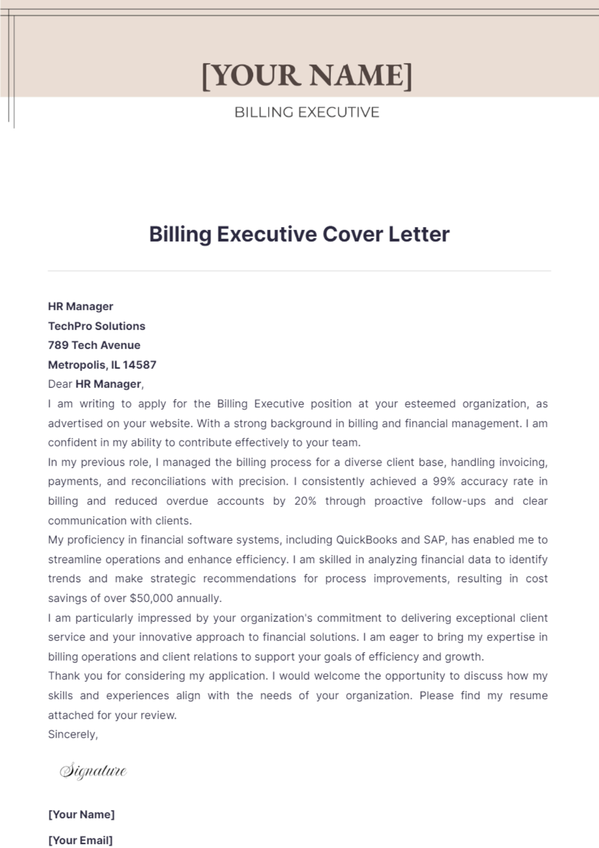 Billing Executive Cover Letter - Edit Online & Download