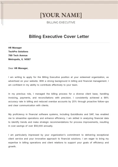 Free Billing Executive Cover Letter to Edit Online