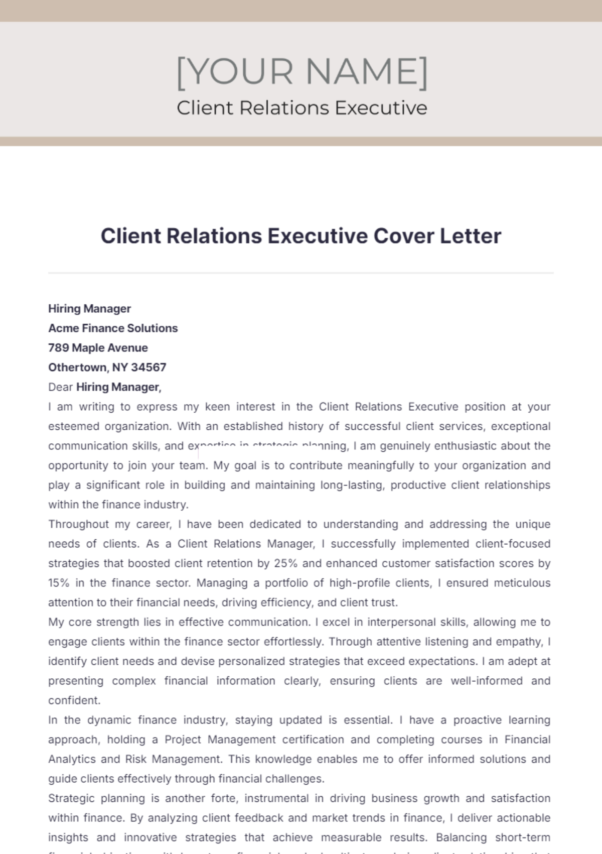 Client Relations Executive Cover Letter - Edit Online & Download