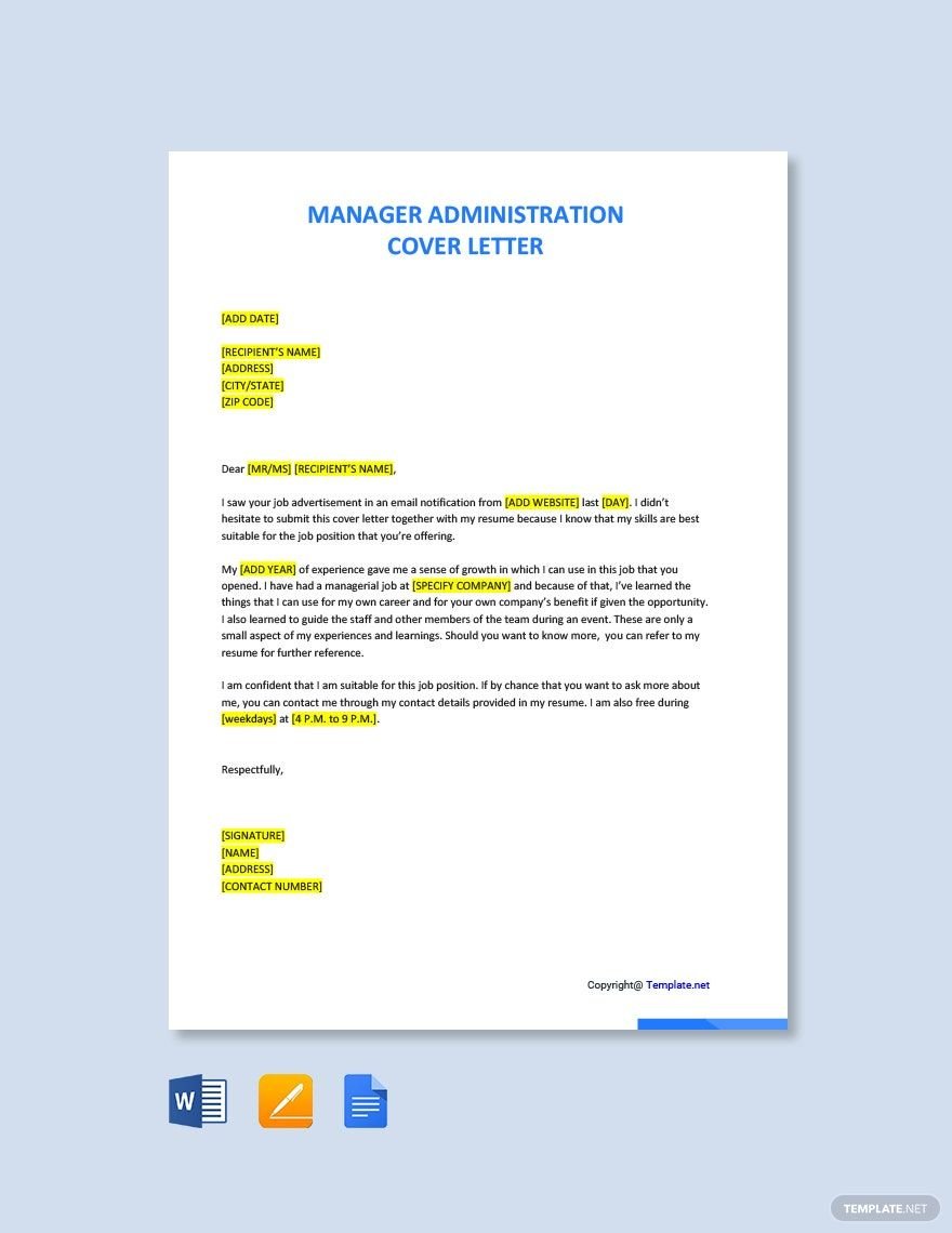 Manager Administration Cover Letter