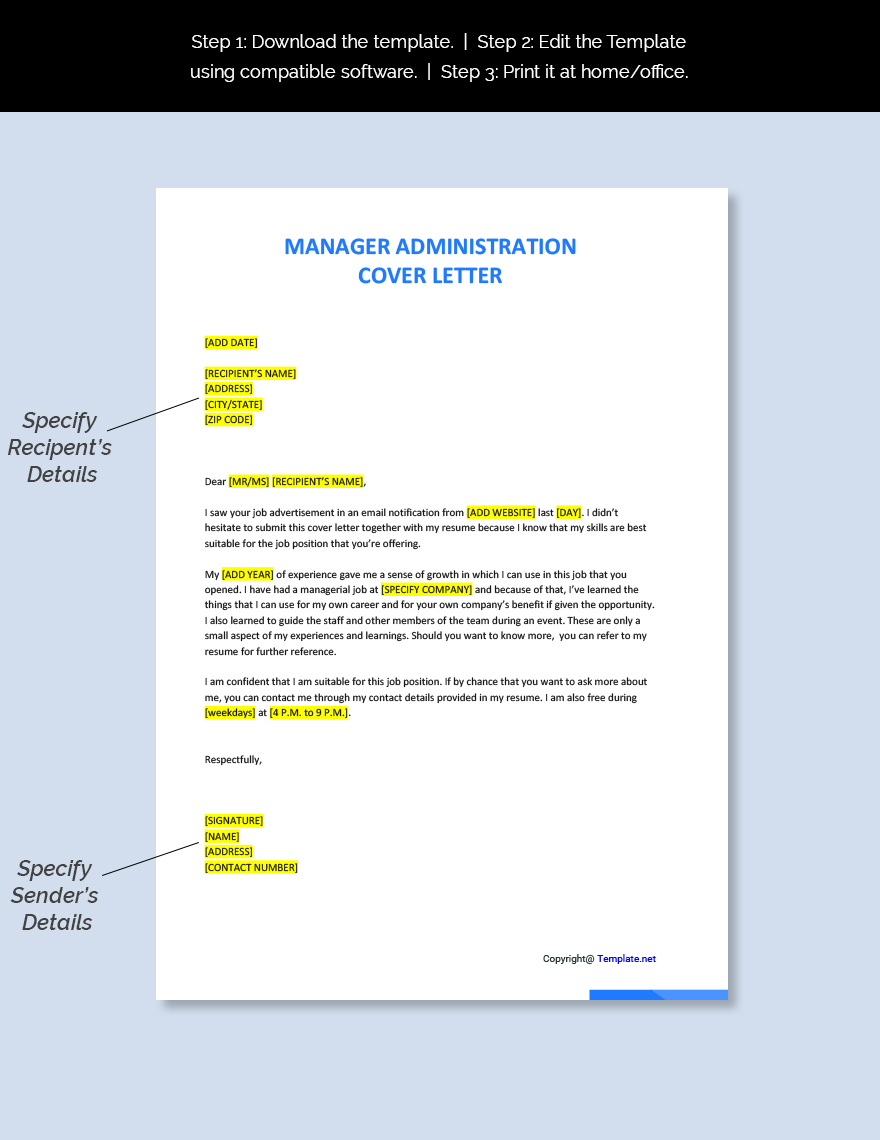 Manager Administration Cover Letter