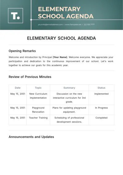 Free Elementary School Agenda Template to Edit Online