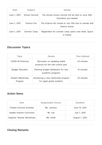 Free Elementary School Agenda Template to Edit Online