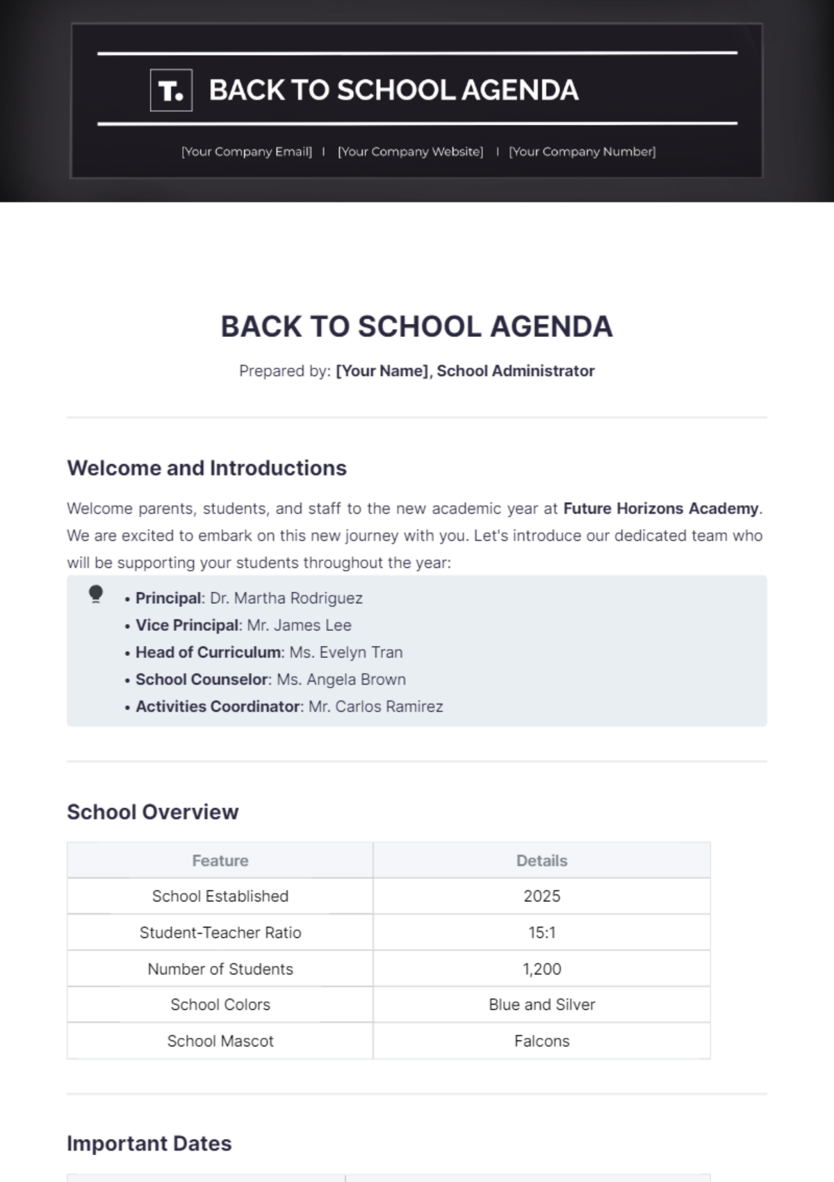 Back to School Agenda Template - Edit Online & Download