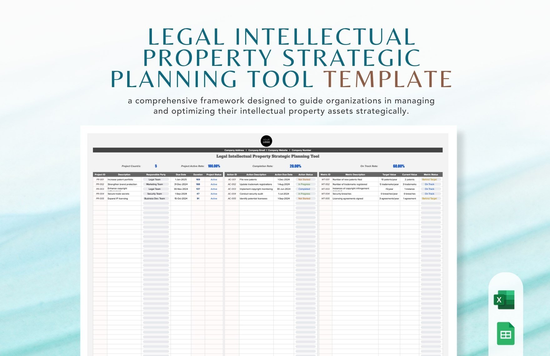 Legal Intellectual Property Strategic Planning Tool Template in Excel, Google Sheets