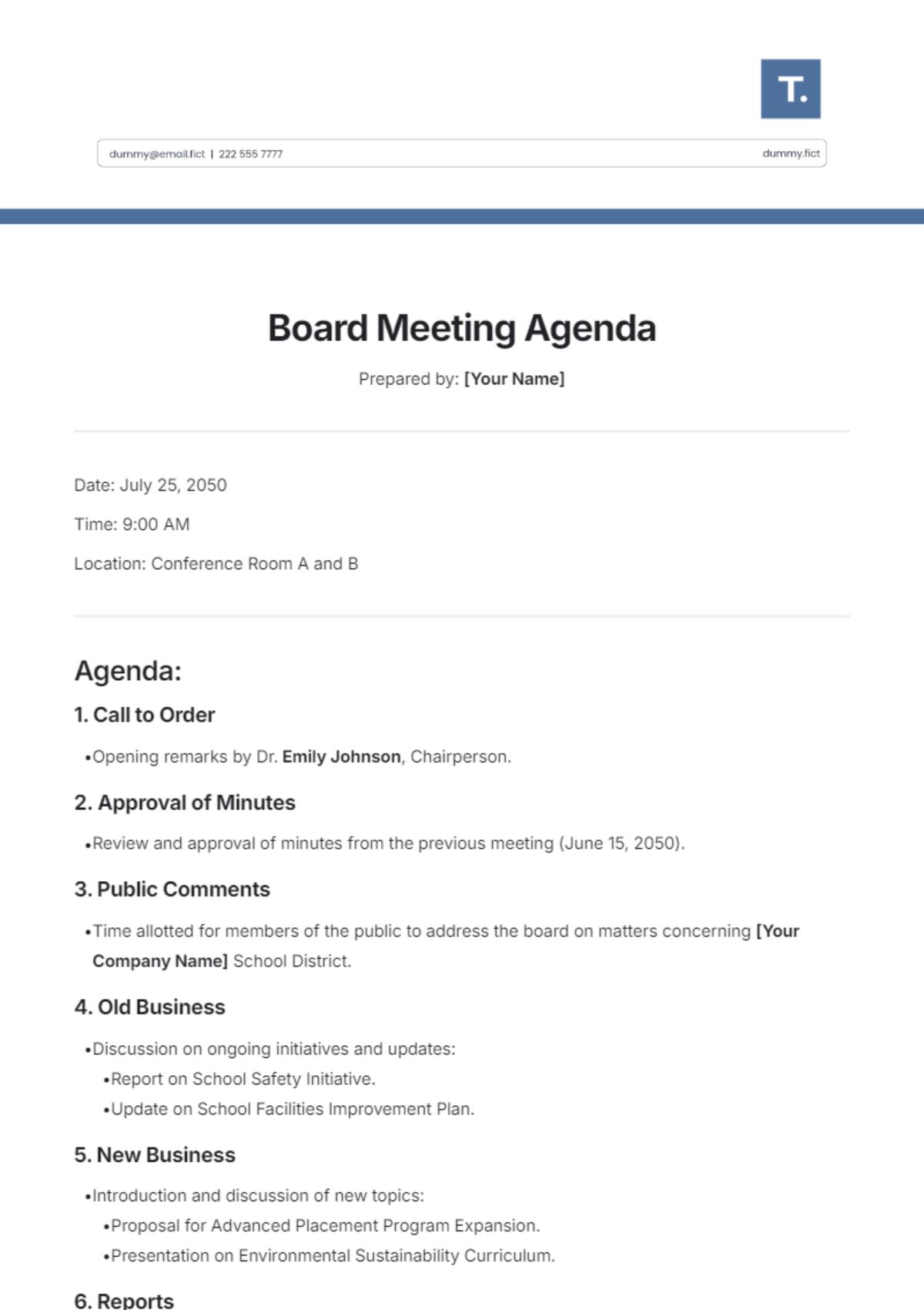 School Board Meeting Agenda Template