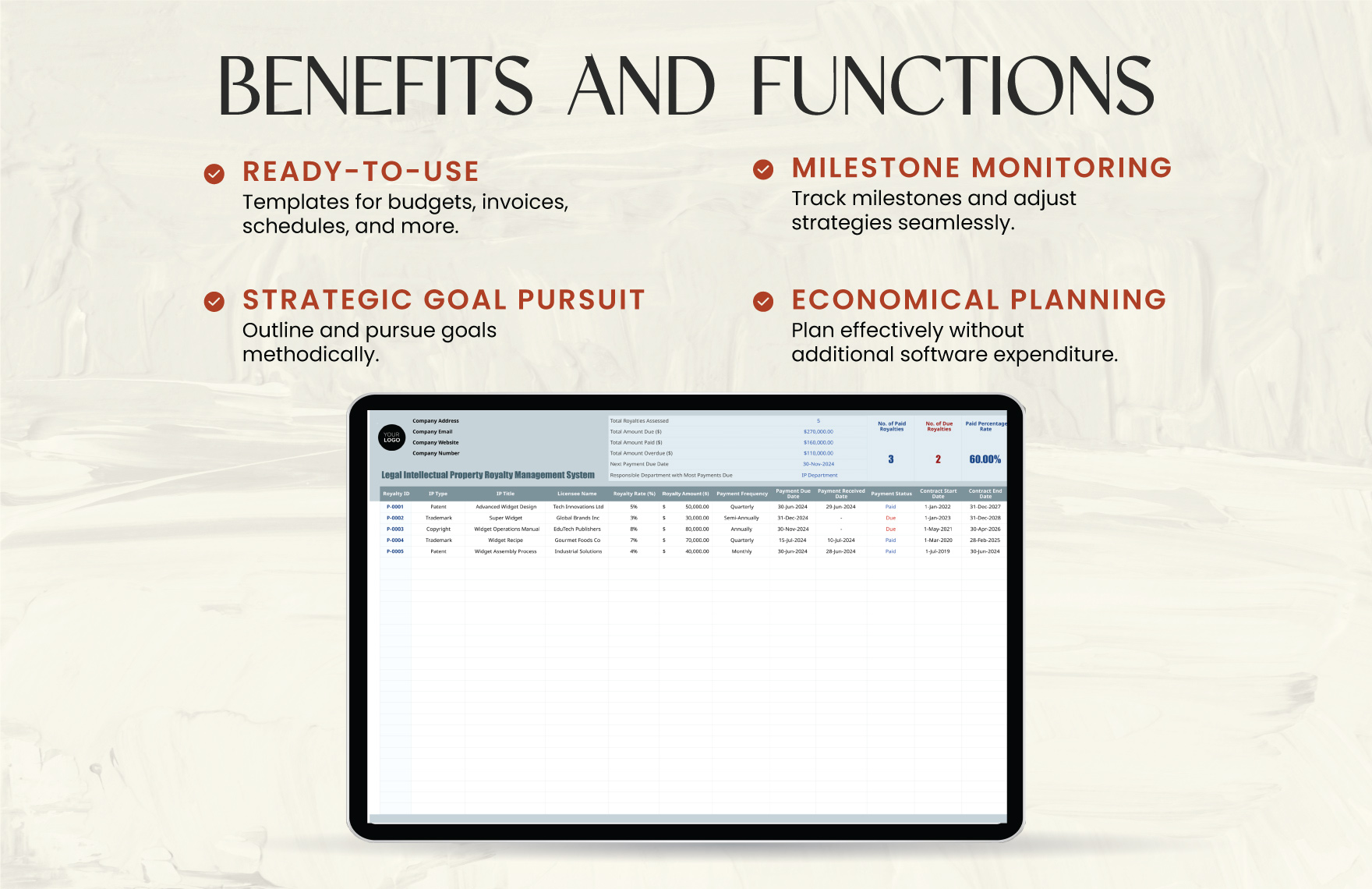 Legal Intellectual Property Royalty Management System Template