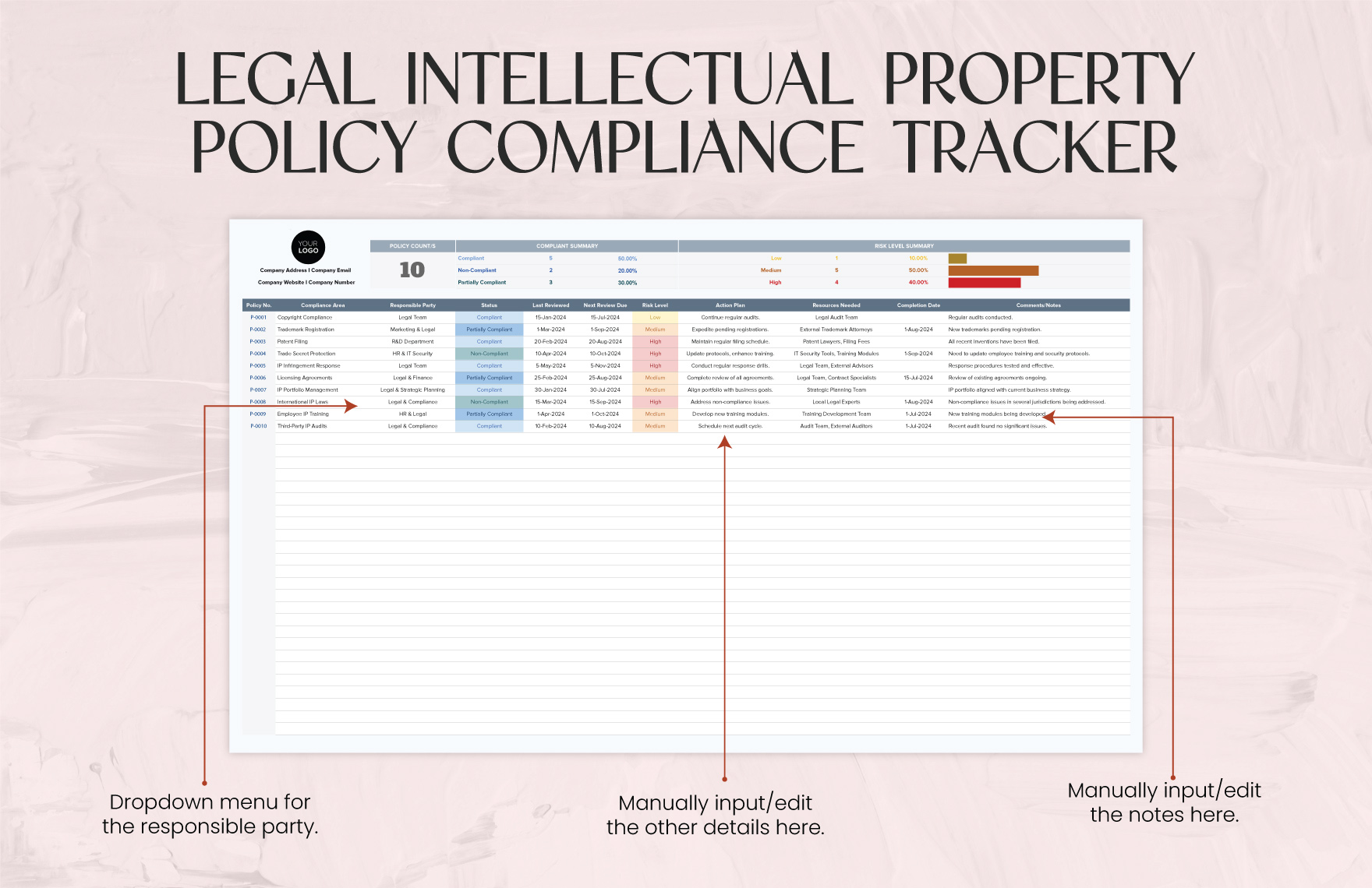 Legal Intellectual Property Policy Compliance Tracker Template