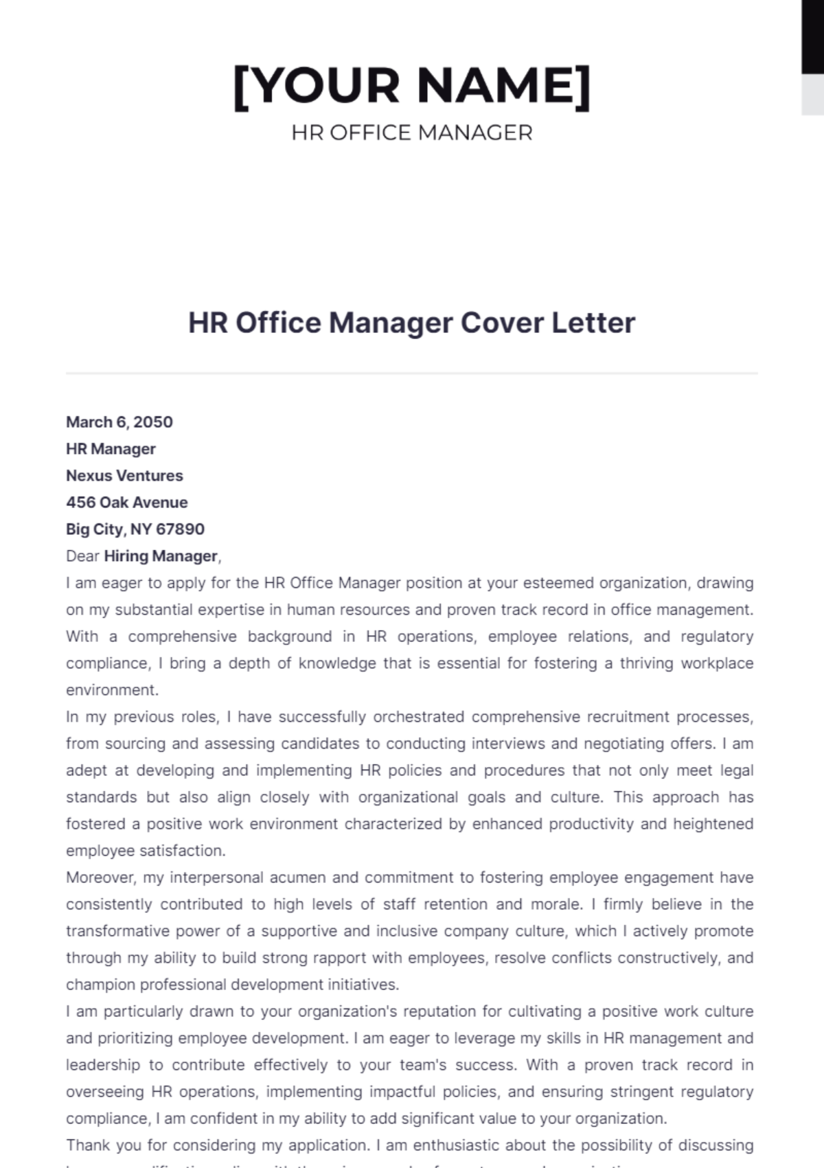 HR Office Manager Cover Letter