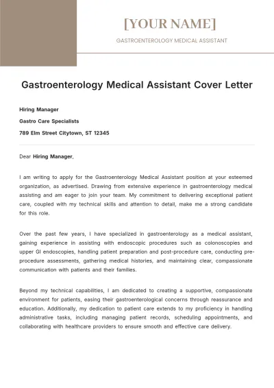 Free Gastroenterology Medical Assistant Cover Letter to Edit Online