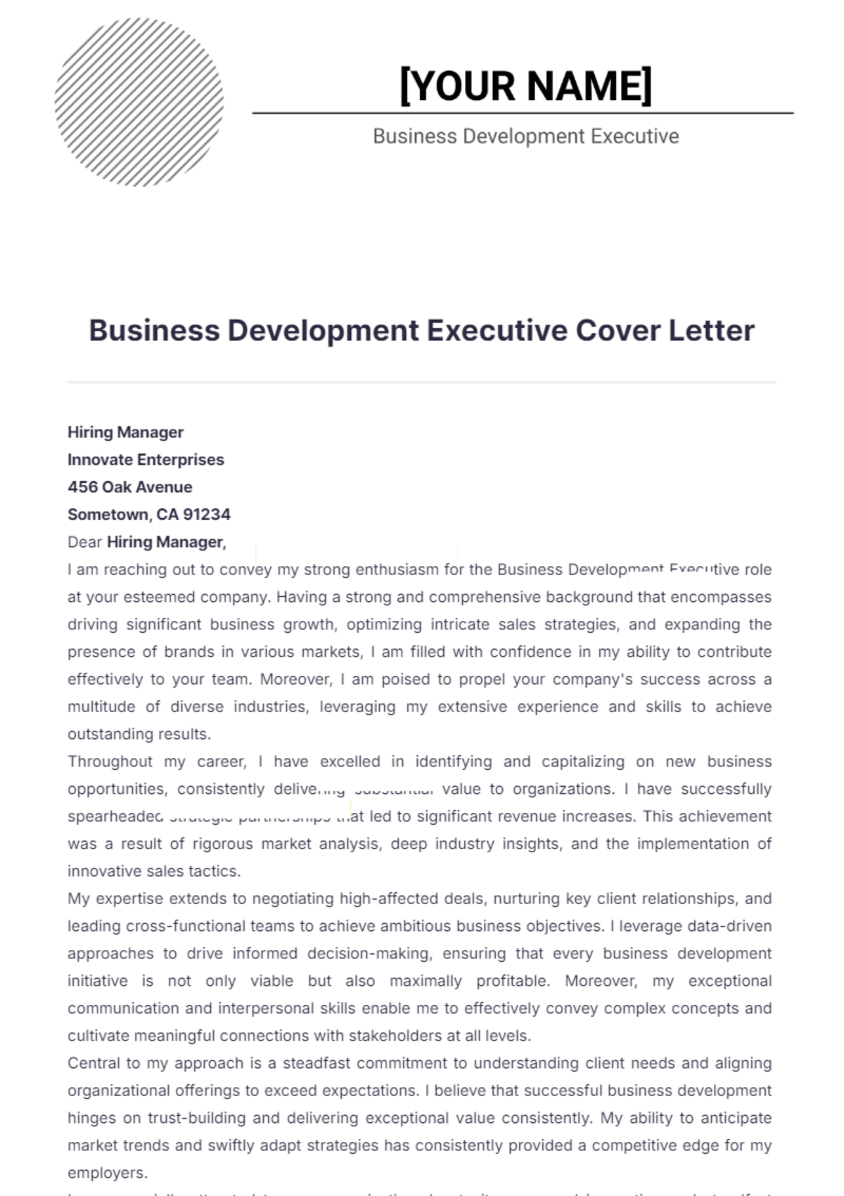 Business Development Executive Cover Letter