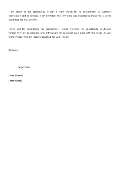 Free Customer Care Executive Cover Letter to Edit Online