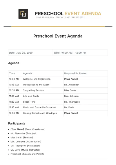 Free Preschool Event Agenda Template to Edit Online