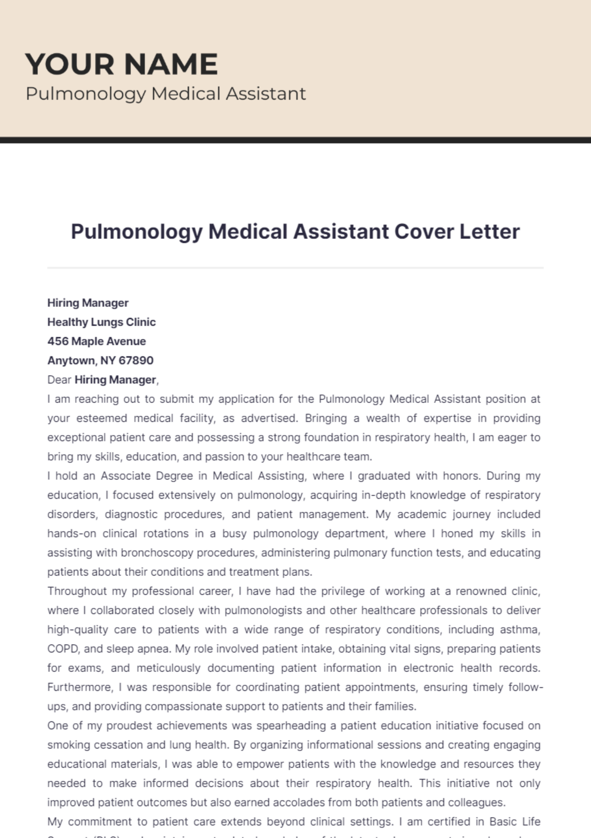 Pulmonology Medical Assistant Cover Letter