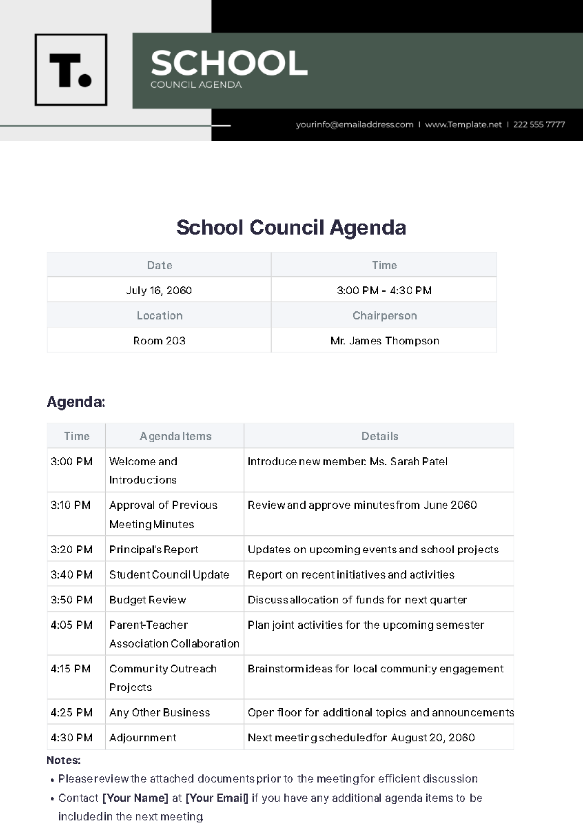 School Council Agenda Template - Edit Online & Download