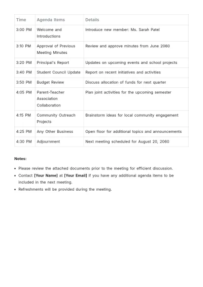 Free School Council Agenda Template to Edit Online
