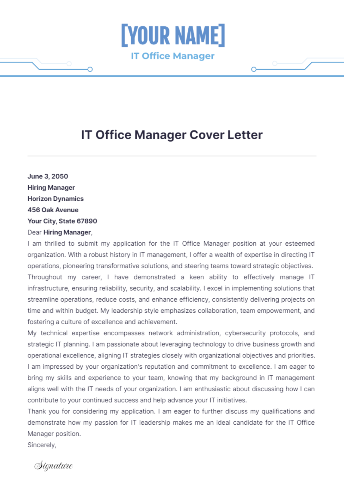 IT Office Manager Cover Letter