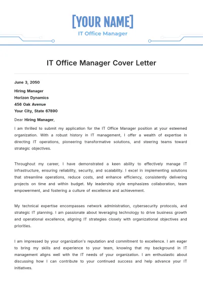 Free IT Office Manager Cover Letter to Edit Online