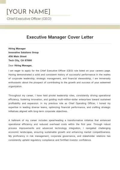 Free Executive Manager Cover Letter to Edit Online