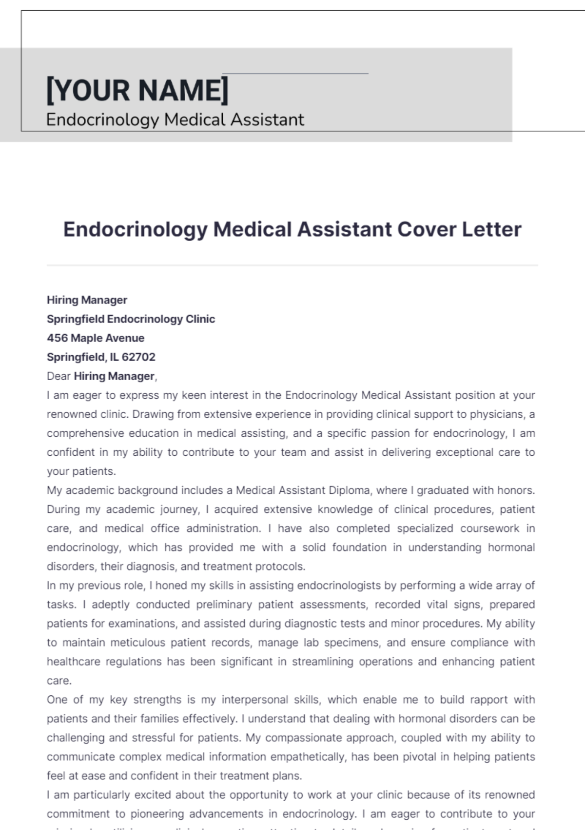 Endocrinology Medical Assistant Cover Letter