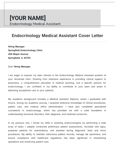 Free Endocrinology Medical Assistant Cover Letter to Edit Online