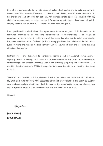 Free Endocrinology Medical Assistant Cover Letter to Edit Online