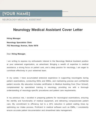 Free Neurology Medical Assistant Cover Letter to Edit Online