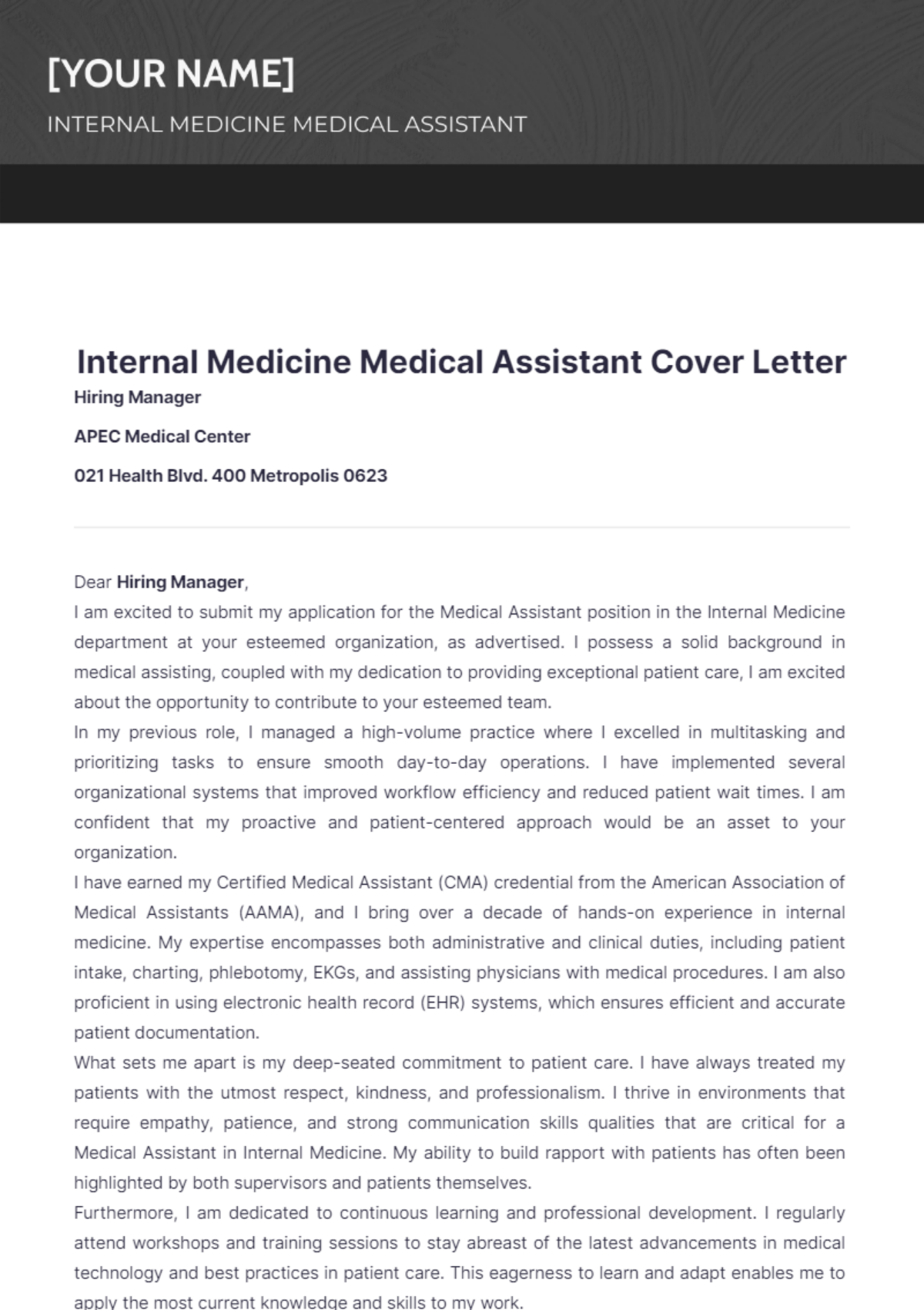 cover letter internal medicine