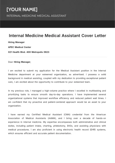 Free Internal Medicine Medical Assistant Cover Letter to Edit Online