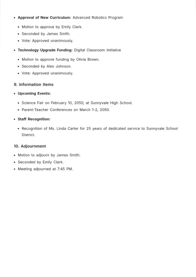 Free School Revised Board Agenda Template to Edit Online