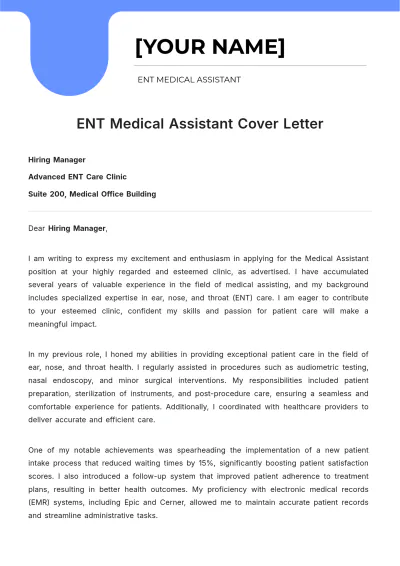 Free ENT Medical Assistant Cover Letter to Edit Online