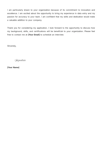 Free Data Entry Executive Cover Letter to Edit Online